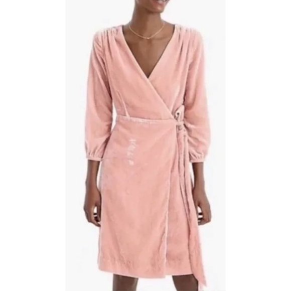 J Crew Wrap Dress 10 Pink Crushed Velvet $148 NEW - Picture 2 of 8